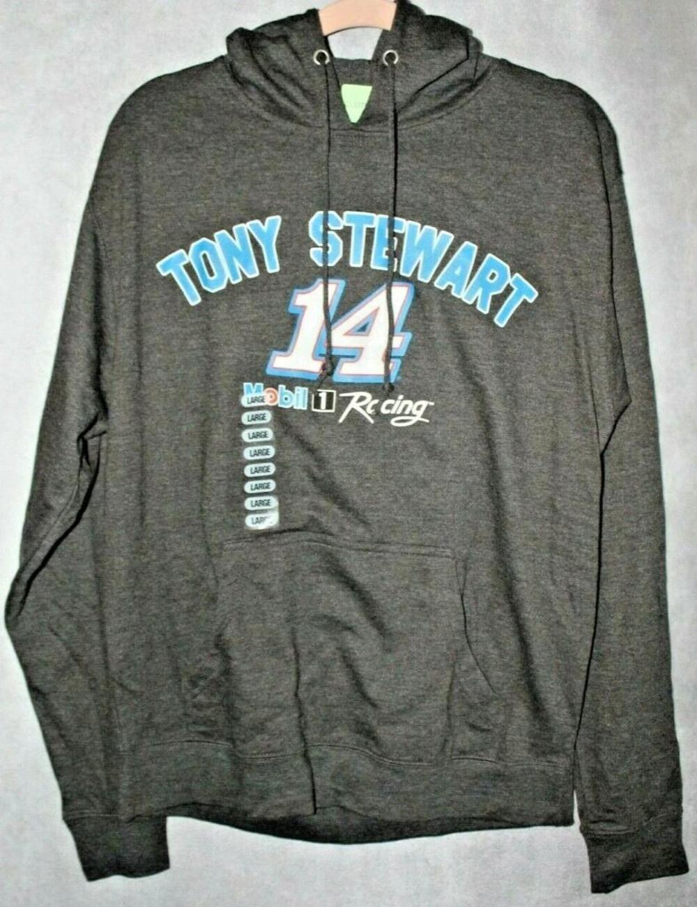 Tony Stewart 14 Hoodie Sweatshirt Mens Large Charcoal Gray NASCAR Mobil 1 UNK